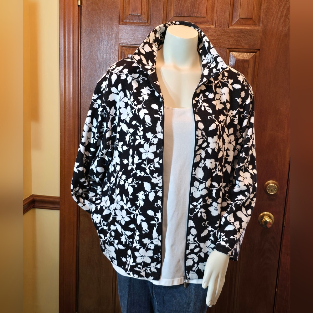 Elegant Black and White Floral Bomber Jacket